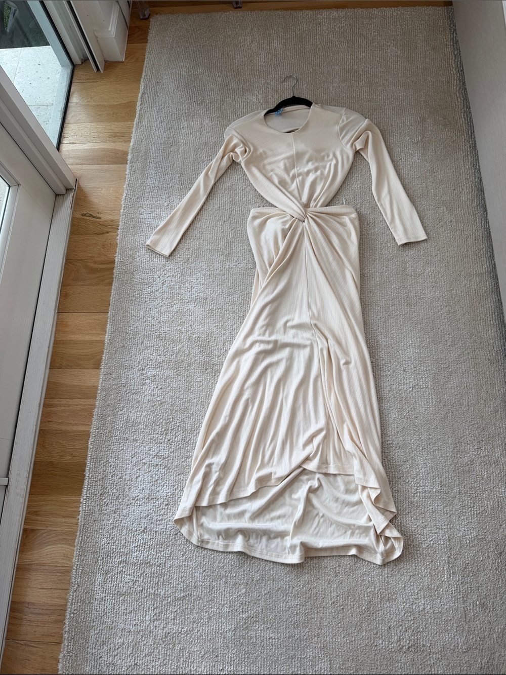 Twist-Front Long Sleeve Midi Dress in Cream